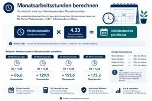 Arbeitsstunden pro Monat aus Wochenstunden mit der Formel 4,33 berechnen