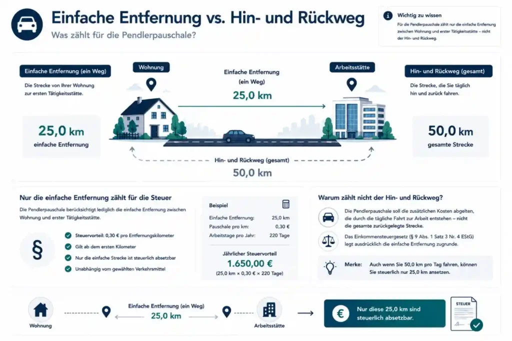 Einfache Entfernung zur Arbeitsstätte für die Pendlerpauschale