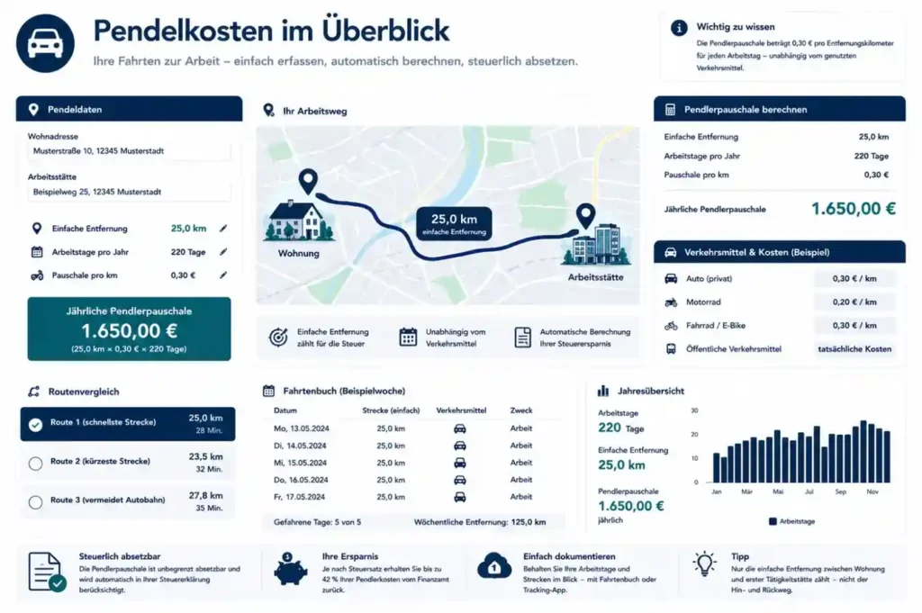 Fahrtkosten zur Arbeit und Entfernungspauschale berechnen
