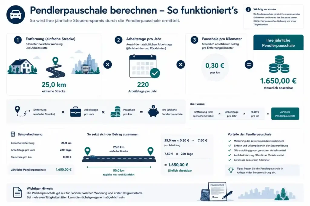 Pendlerpauschale und Kilometerpauschale rechner berechnen