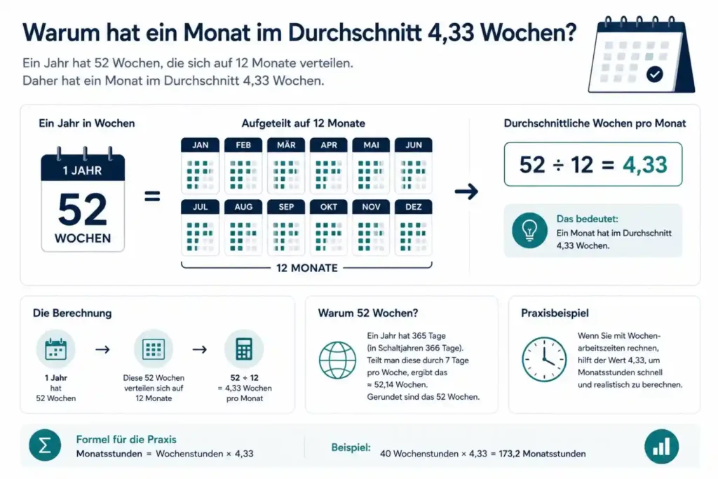 Warum ein Monat durchschnittlich 4,33 Wochen hat