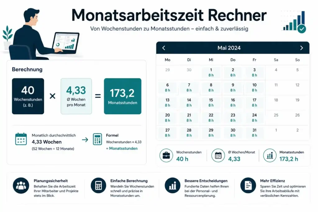 Monatsarbeitszeit rechner aus Wochenstunden berechnen