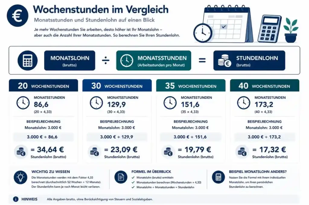 Monatslohn aus Stundenlohn mit Monatsstunden und Formel berechnen