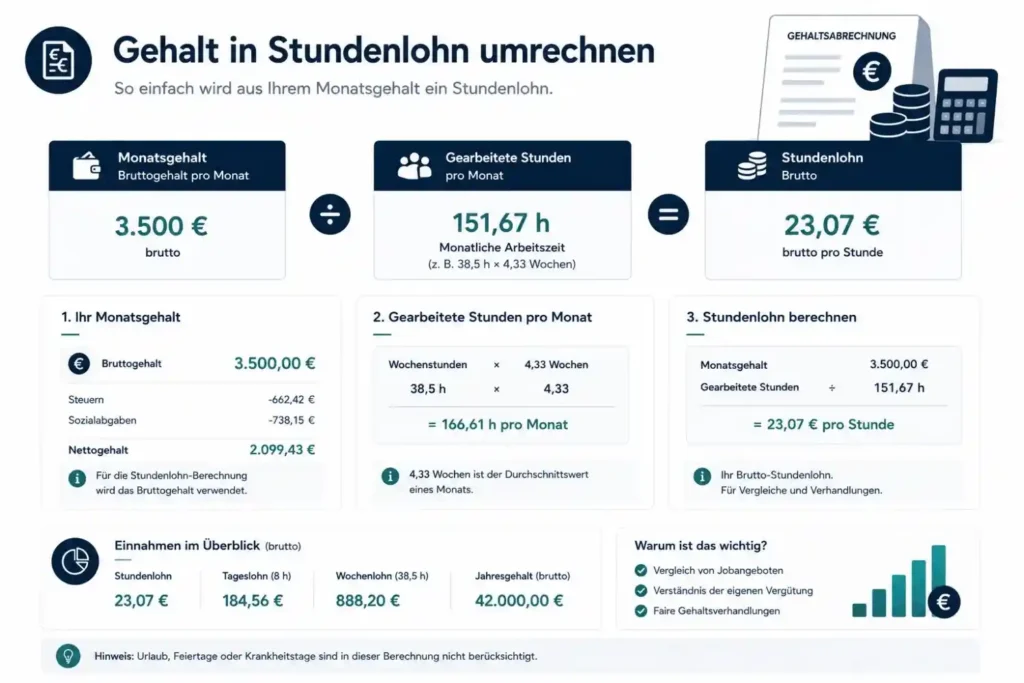 Gehalt in Stundenlohn umrechnen mit Formel und Beispiel