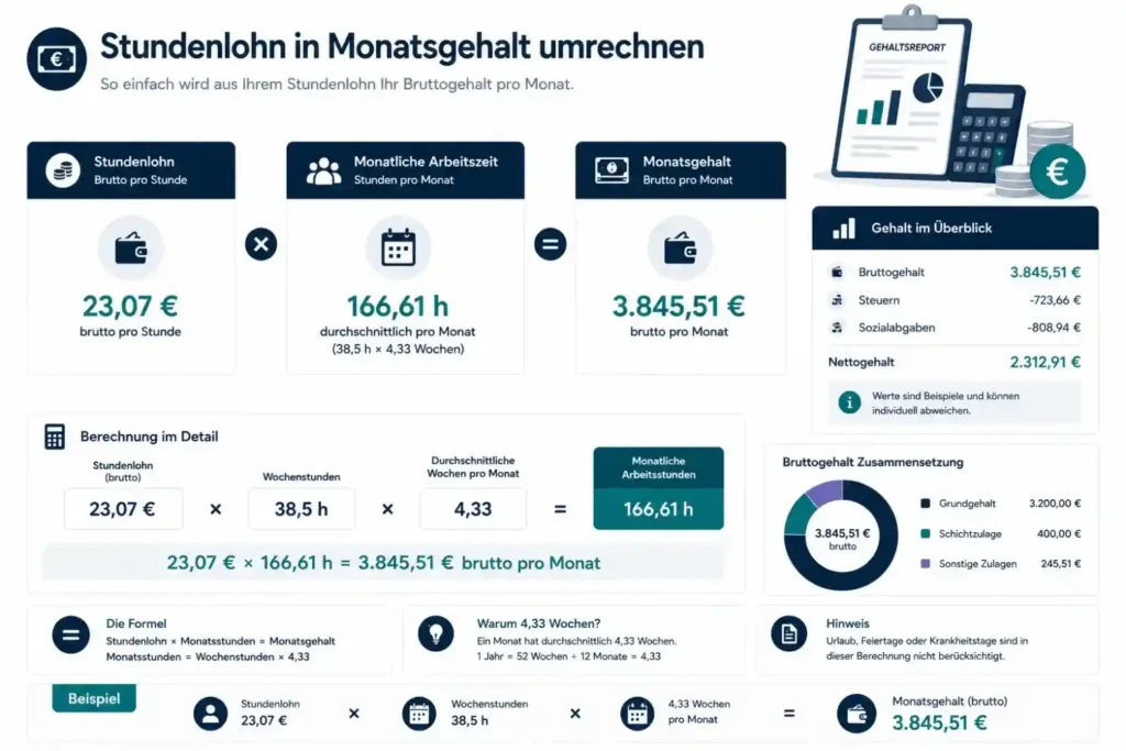 Monatslohn aus Stundenlohn und Wochenstunden berechnen