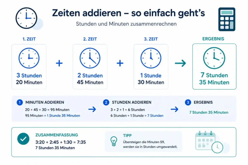 Stunden und Minuten mit dem Stundenrechner addieren