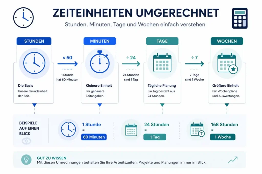 Stunden in Minuten, Tage und Wochen umrechnen