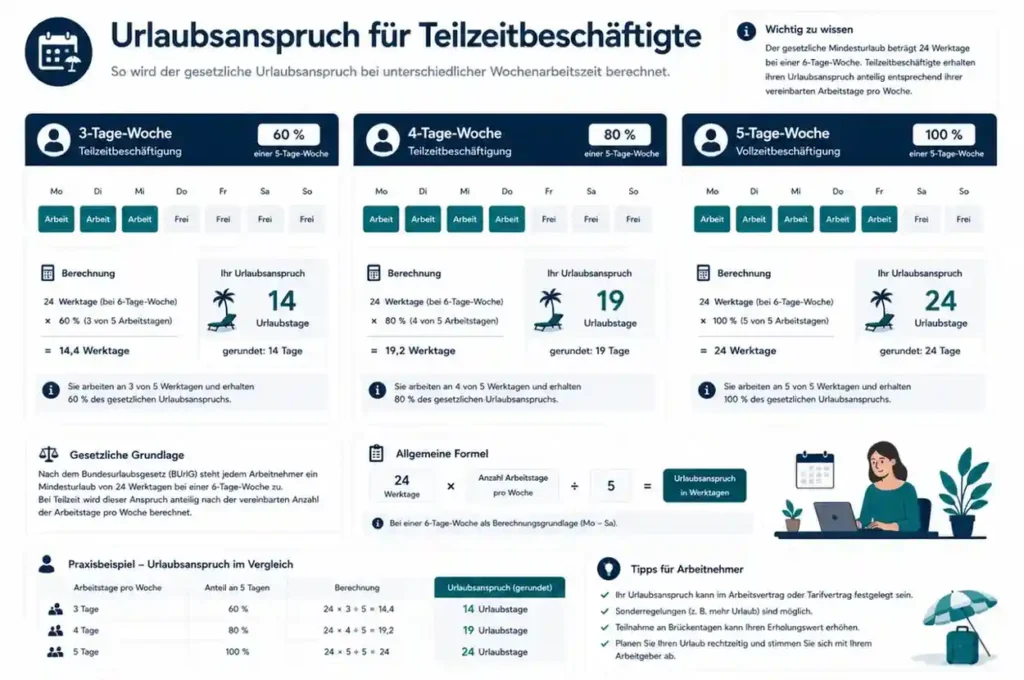 Urlaubsanspruch rechner bei Teilzeit und unterschiedlichen Arbeitstagen